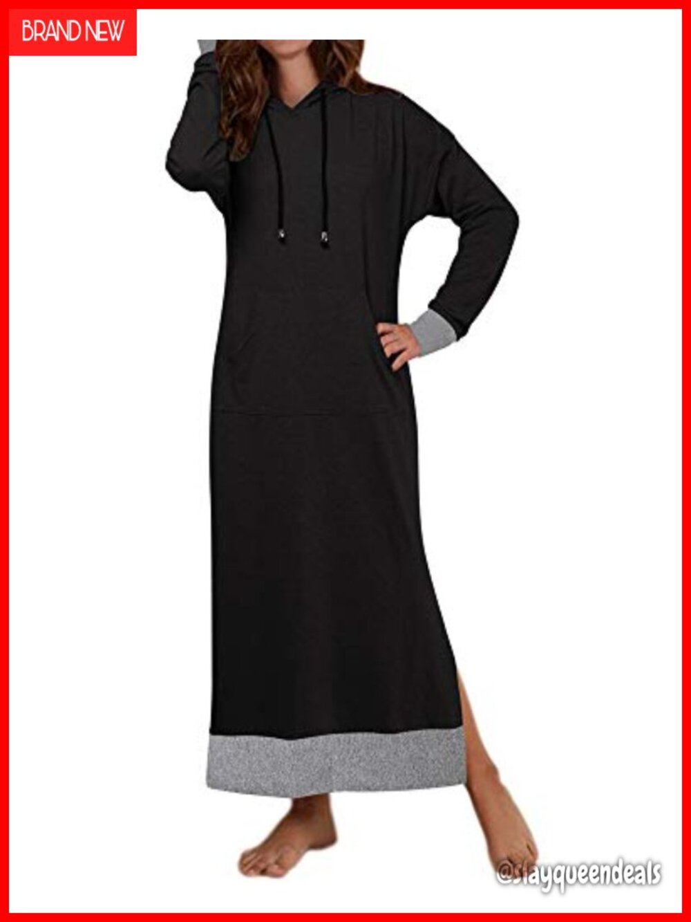 Long Sleeve Hooded Maxi Sweatshirt Dress with Kangaroo Pocket